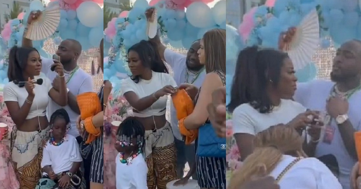 “He still loves her a lot” – Reactions as Davido was spotted fanning his first babymama, Sophia at their daughter’s birthday party (video)