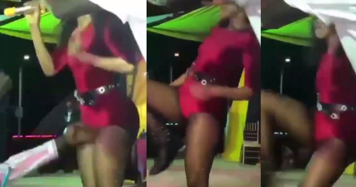 Moment Ugandan singer, Vinka, kicked a male fan who tried to touch her private part on stage (Video)
