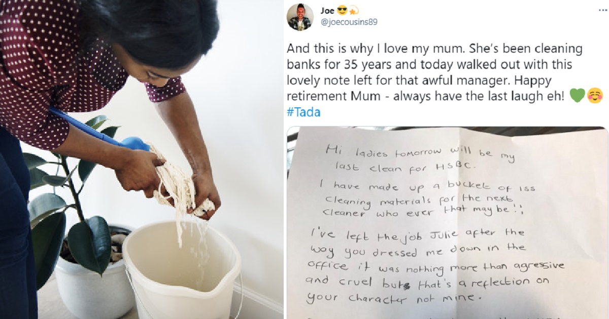 “You are not better than the cleaner” – Woman writes scathing note to her manager as she resigns after 35 years as bank cleaner