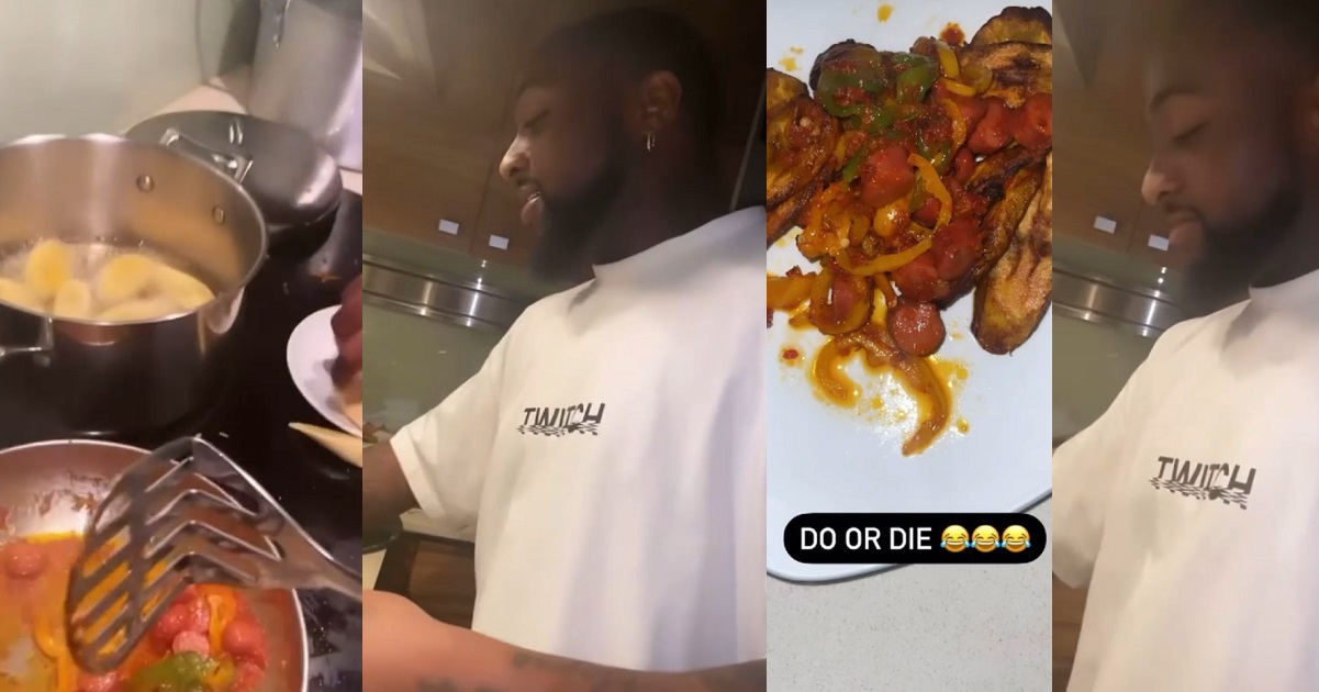 “This is trial and Error” – Davido says as he is seen, cooking a meal. (Video)