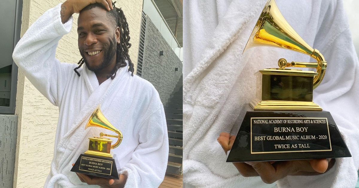 The Grammy has landed – Burna Boy finally takes delivery of his Grammy-award “trophy”. (Video)