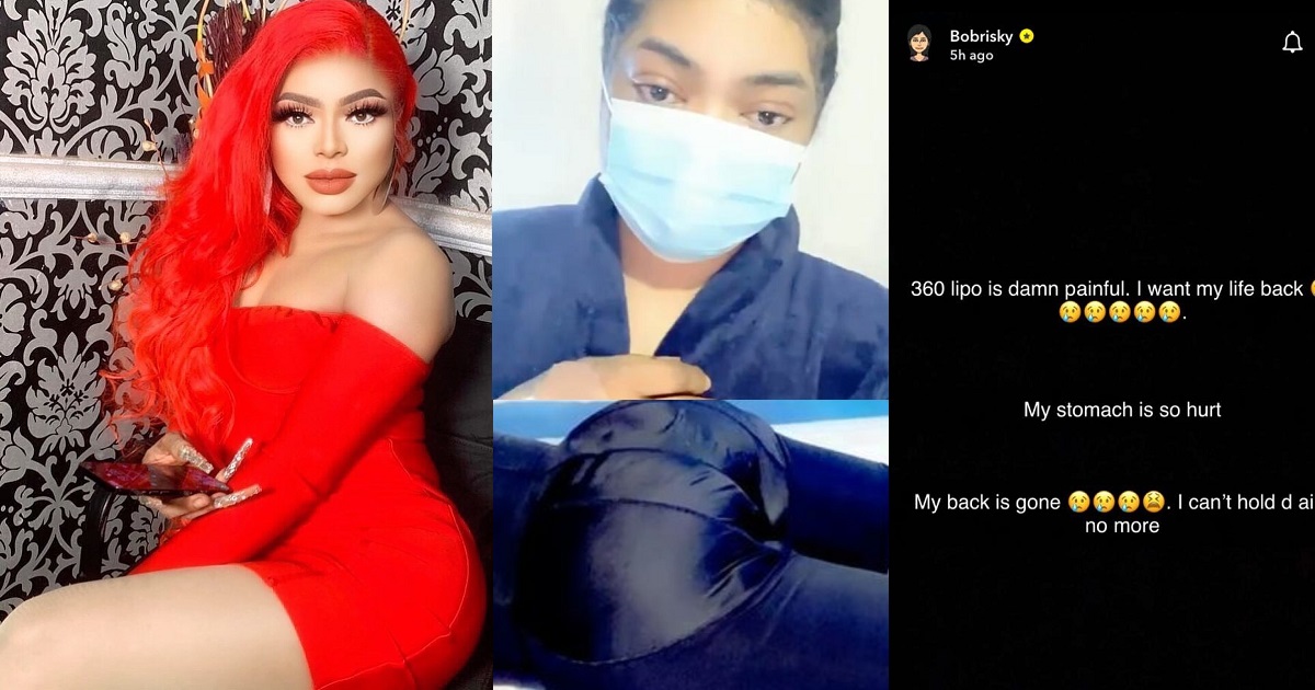 “I want my life back, I cant hold the pain no more” – Bobrisky speaks on his supposed post-lipo surgery experience