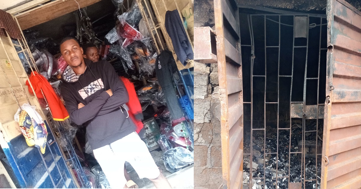 Well-Meaning Nigerians give cash donations to 24-year-old spare parts dealer who lost his shop to fire that gutted Ladipo market, Lagos state
