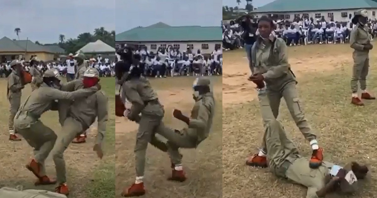 Female corp members put their self-defense skills to test at NYSC camp (WATCH)
