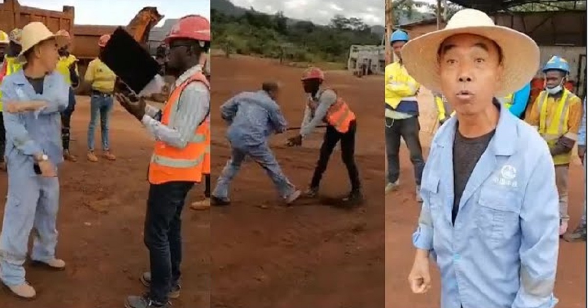 Chinese man attacks Sierra Leonean man on mining site in Sierra Leone (video)