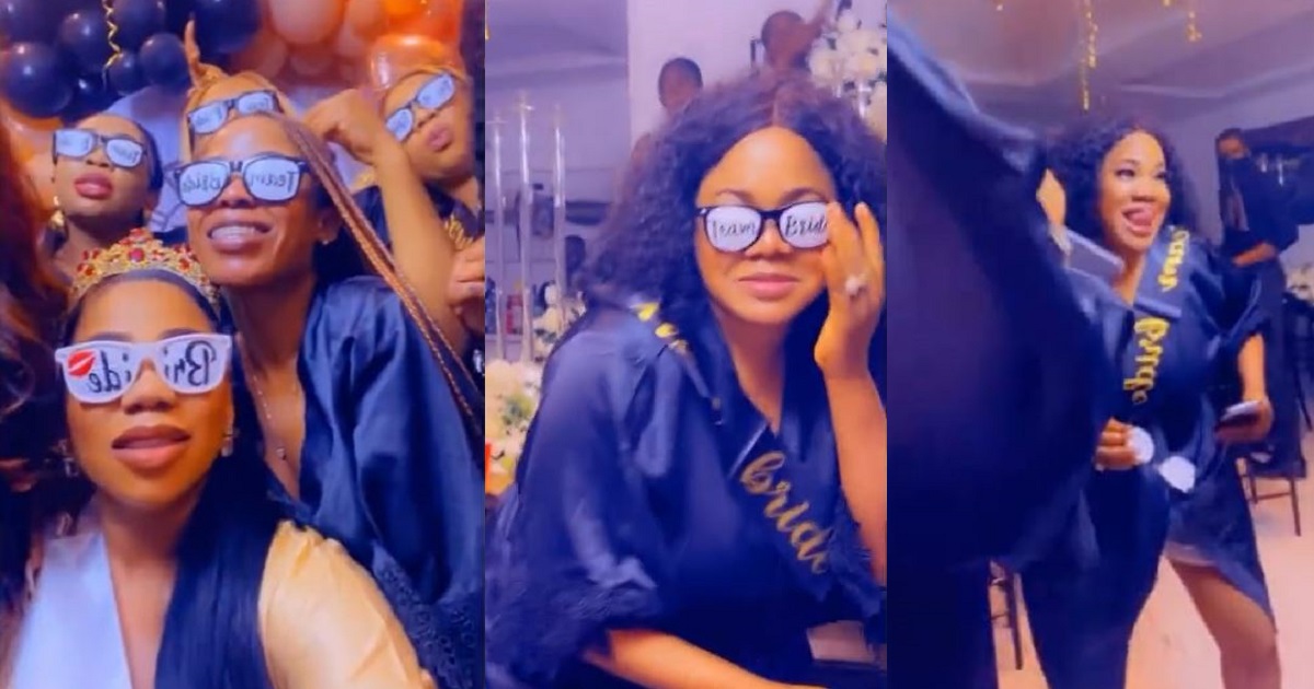 Watch as Toyin Abraham shows off dance moves during Toyin Lawani’s bridal shower (Video)