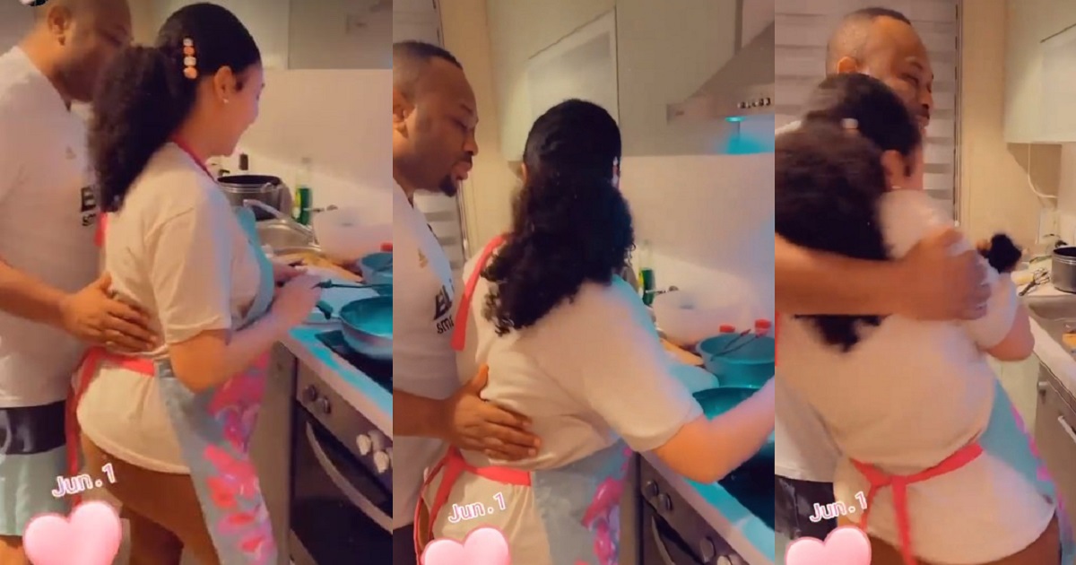 Rosy Meurer shares loved-up video of husband, Olakunle Churchill, cuddling her as she makes dinner