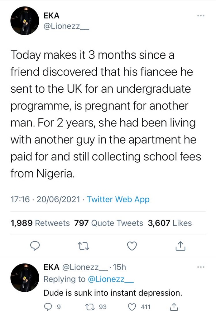Heartbroken Nigerian man narrates how he discovered his fiancée he’s sponsoring in the UK is pregnant for another man