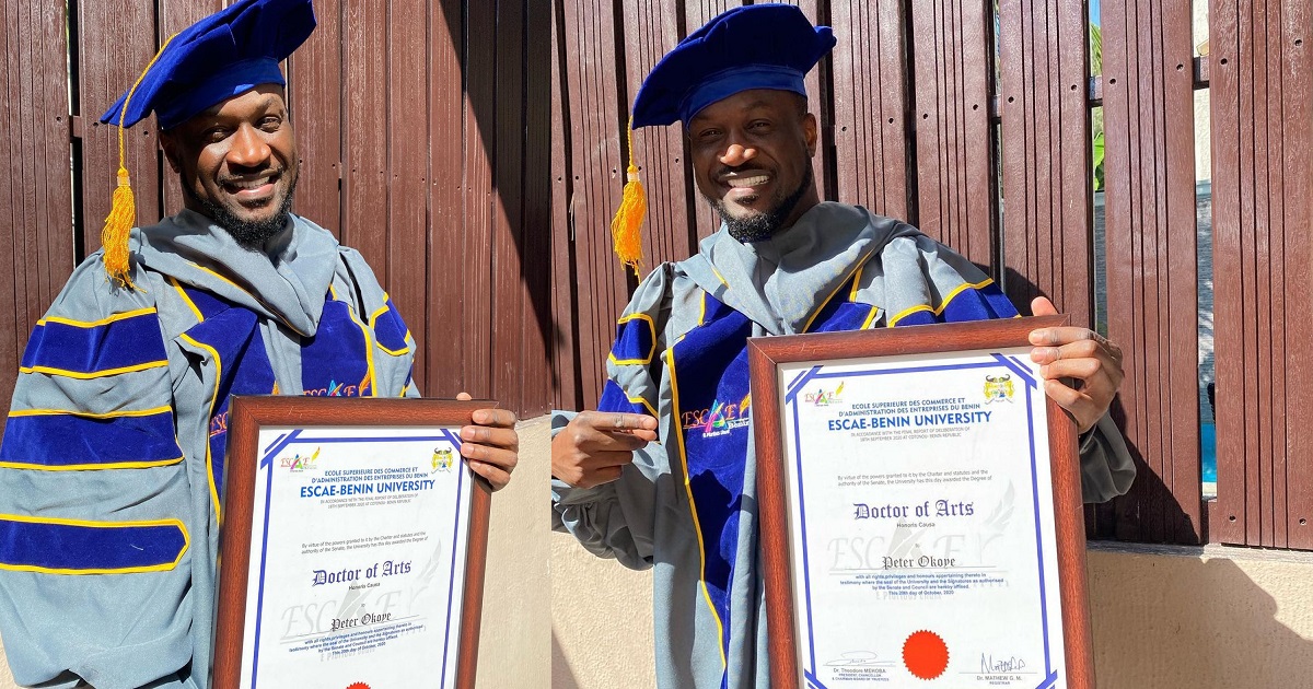 Singer, Peter Okoye, bags honorary doctorate degree from Escae-Benin University, Benin Republic