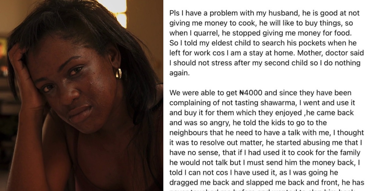 “My husband slapped me because I ordered my child to search his pockets for money” – Wife laments
