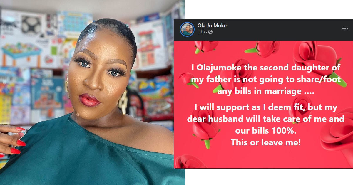 “I will not share/foot any bills when I’m married” – Nigerian Lady, Olajumoke declares