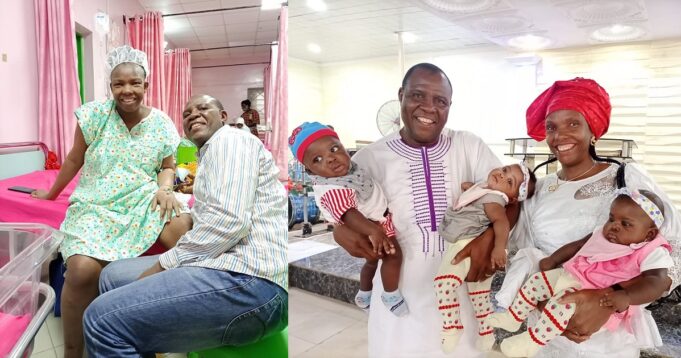 Congratulations are in order for a Nigerian man, Edegbo Enoch Bobby and his wife, Vivian Edegbo, as they welcome triplets after 15 years of waiting.