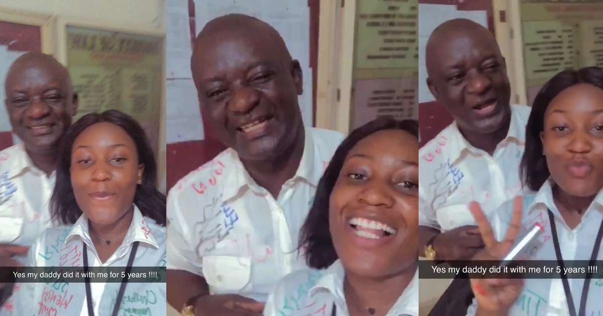 “Daddy did it with me 5 years” – Excited Nigerian Lady writes as herself and her father complete their final University exams. (Video)