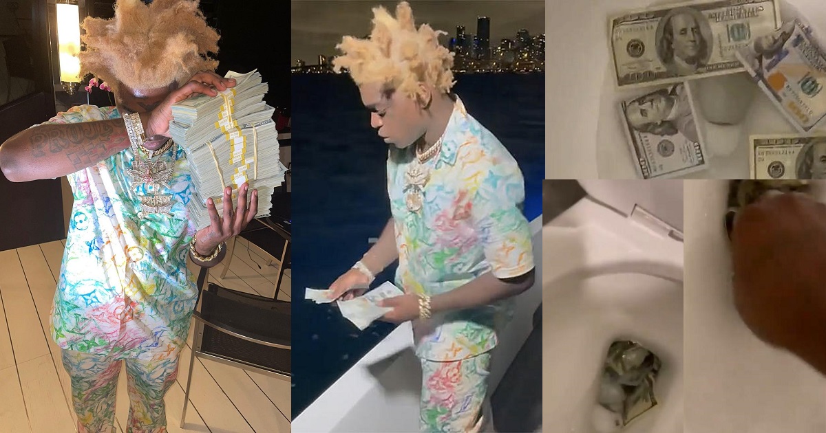 Rapper, Kodak Black throws $100K into the ocean; flushes money down the toilet (video)