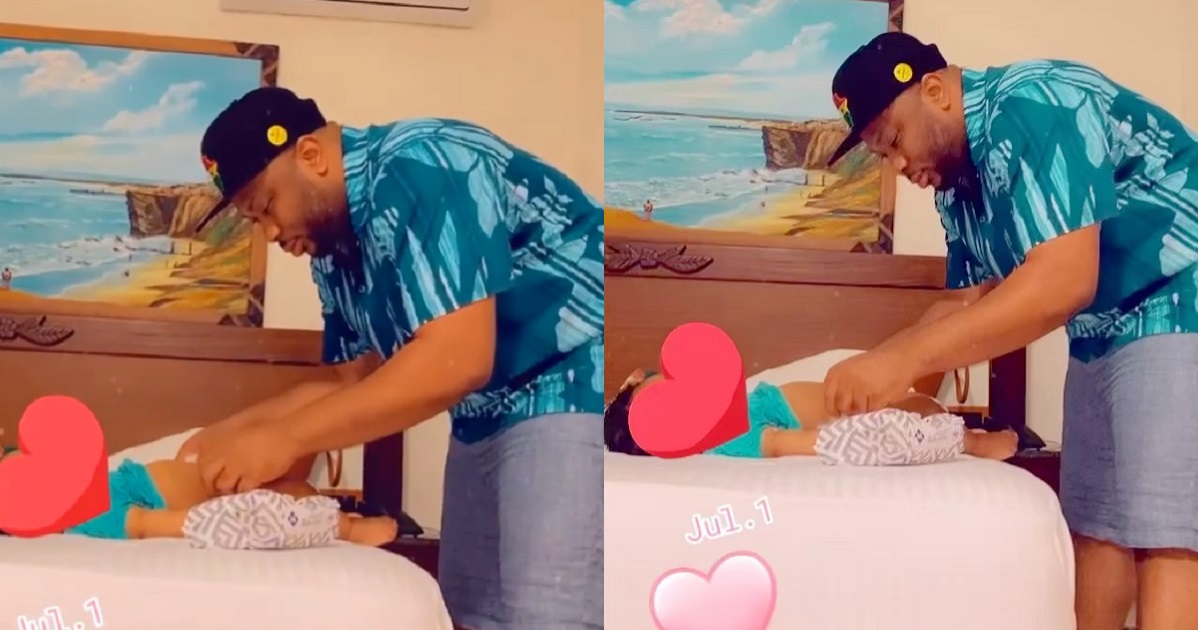Rosy Meurer’s husband, Olakunle Churchill filmed meticulously changing his son’s diapers.