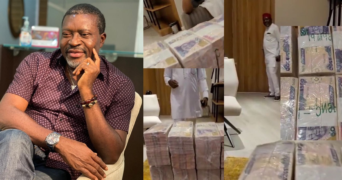 Obi Cubana’s mum’s burial: Actor, Kanayo O.Kanayo shows off the bundles of money he is going to spray (video)
