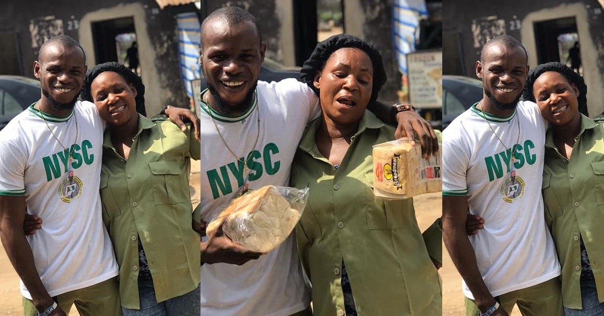 Proud moment a Nigerian mother wore her son’s NYSC Khaki ; she sent him to school with the money she made from selling bread (PHOTOS)