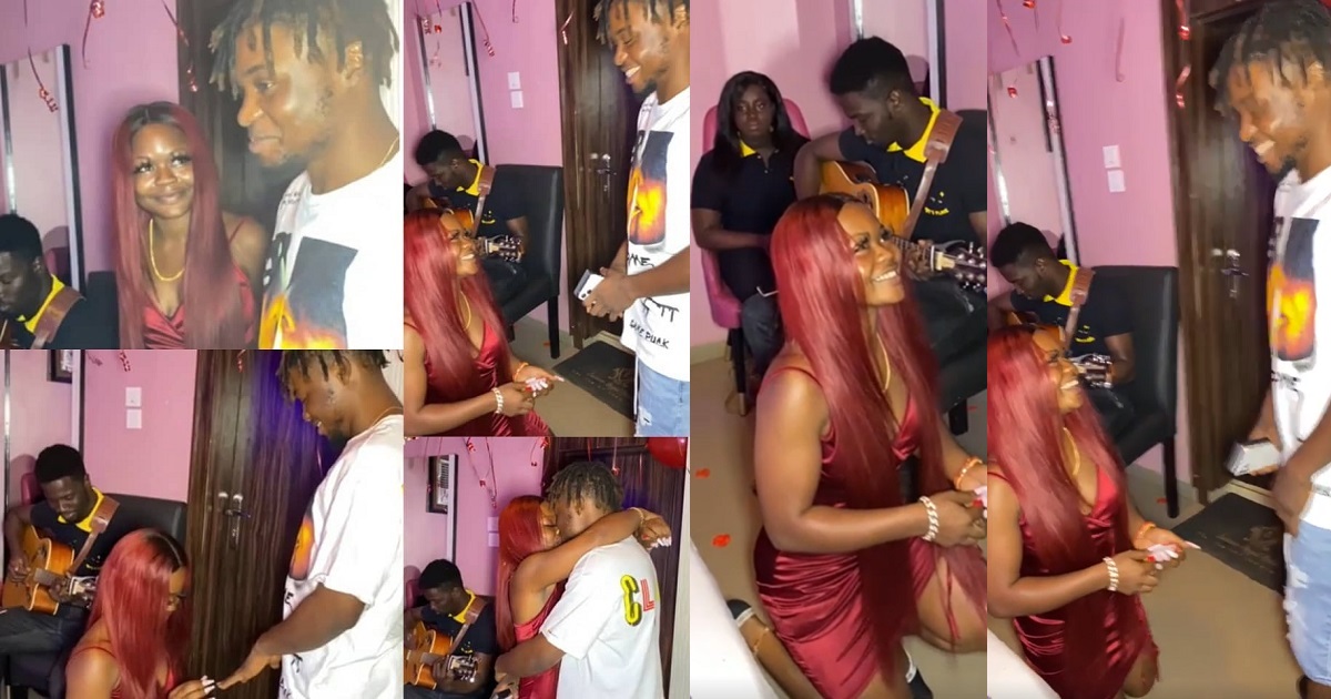 A skit or Not? Video captures moment a Nigerian lady proposed to her man (video)
