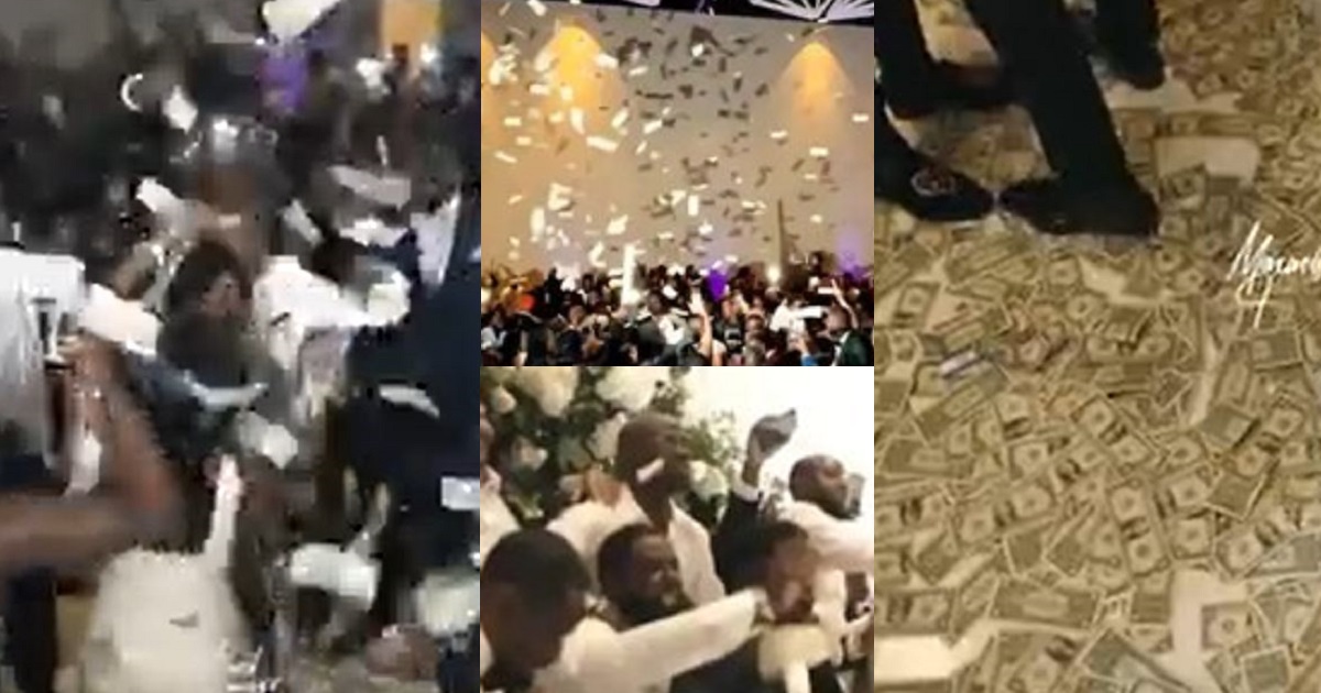 “This one pass Obi Cubana” – Nigerian reacts as dollar rains at couple’s wedding reception (video)