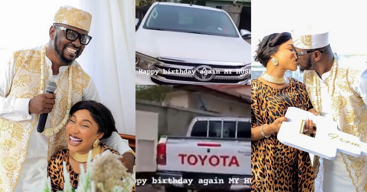 Tonto Dikeh’s man, Prince Kpokpogri finally takes delivery of car she bought him on his birthday (video)
