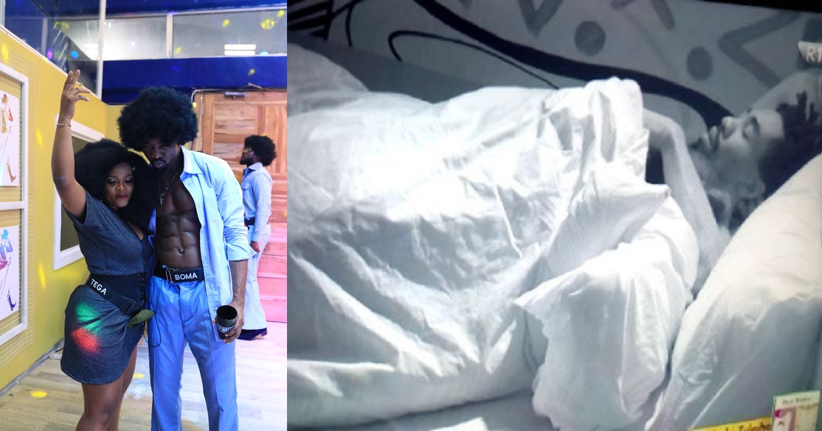 #BBNaija: Shameful for a married woman – Nigerians react to Boma and Tega seemingly ‘touching’ themselves under the duvet during lights out (video)