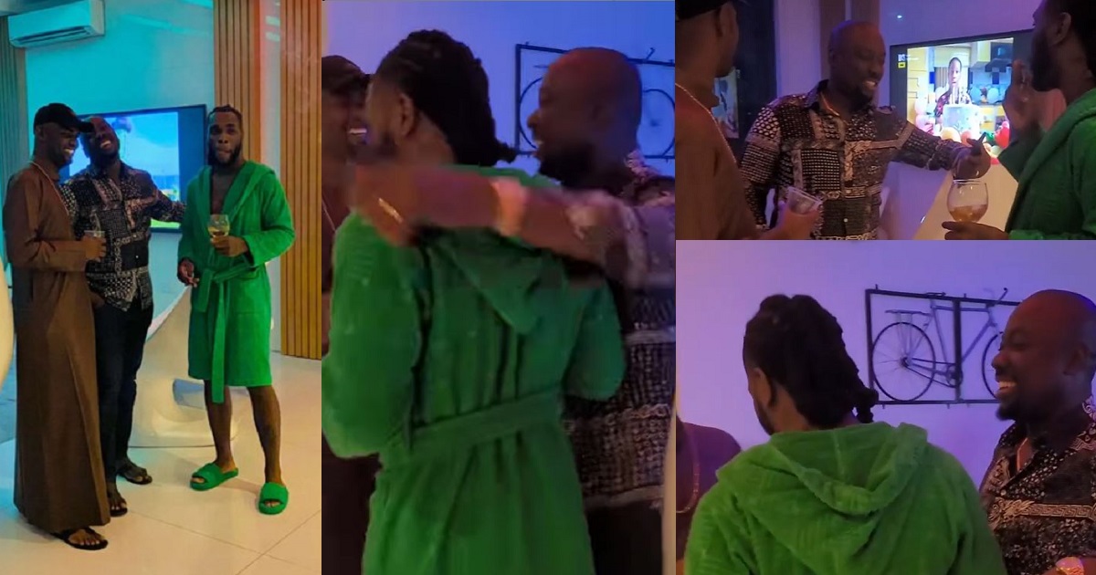 Billionaires, Obi Cubana and Jowizaza visits singer, Burna Boy in his crib (video)