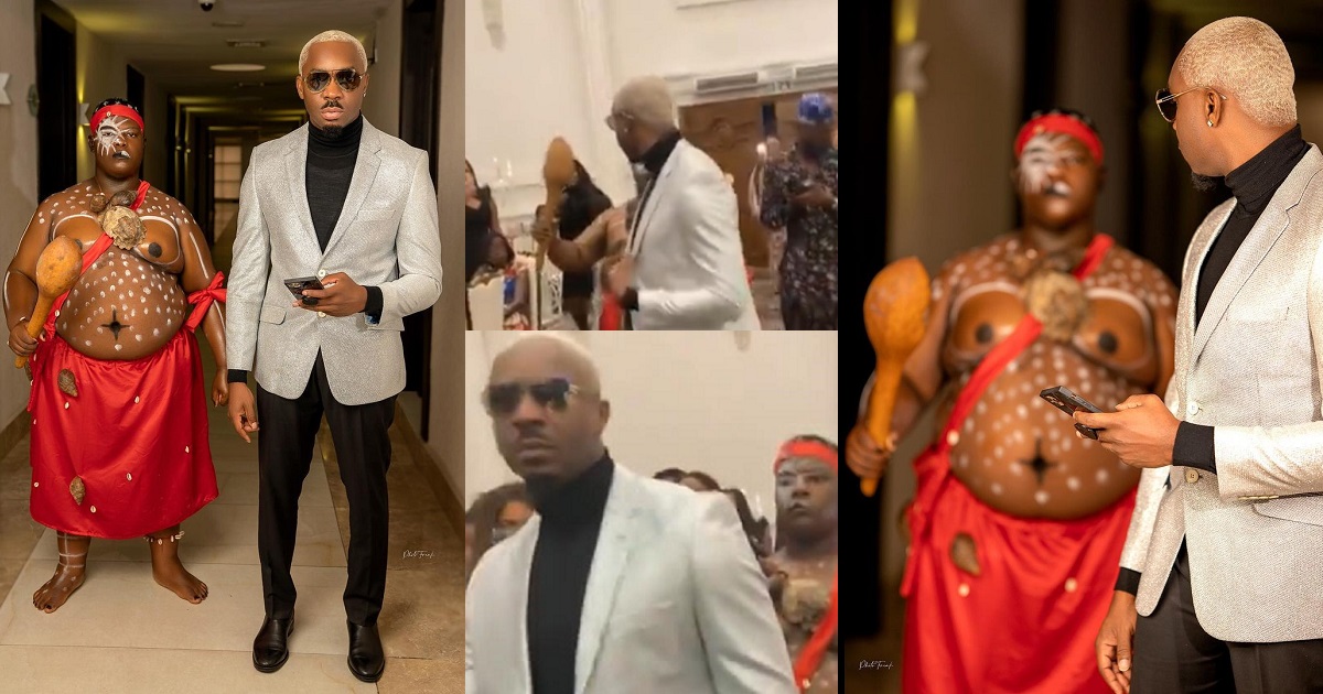 Socialite, Pretty Mike storms Sandra Iheuwa’s wedding with a herbalist (Video)