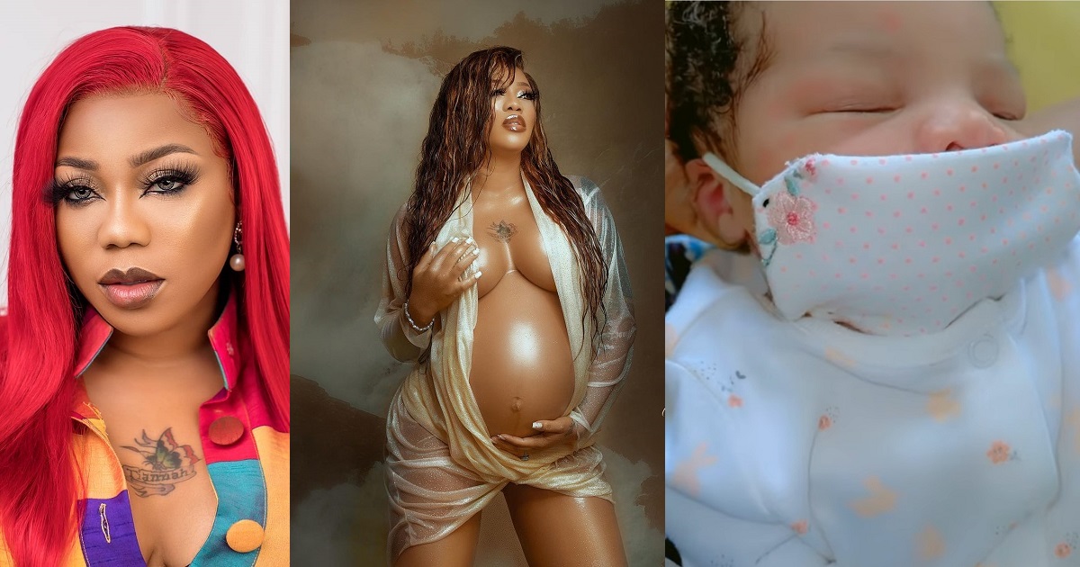 Toyin Lawani shares first full glance at her newborn daughter’s face (Video)