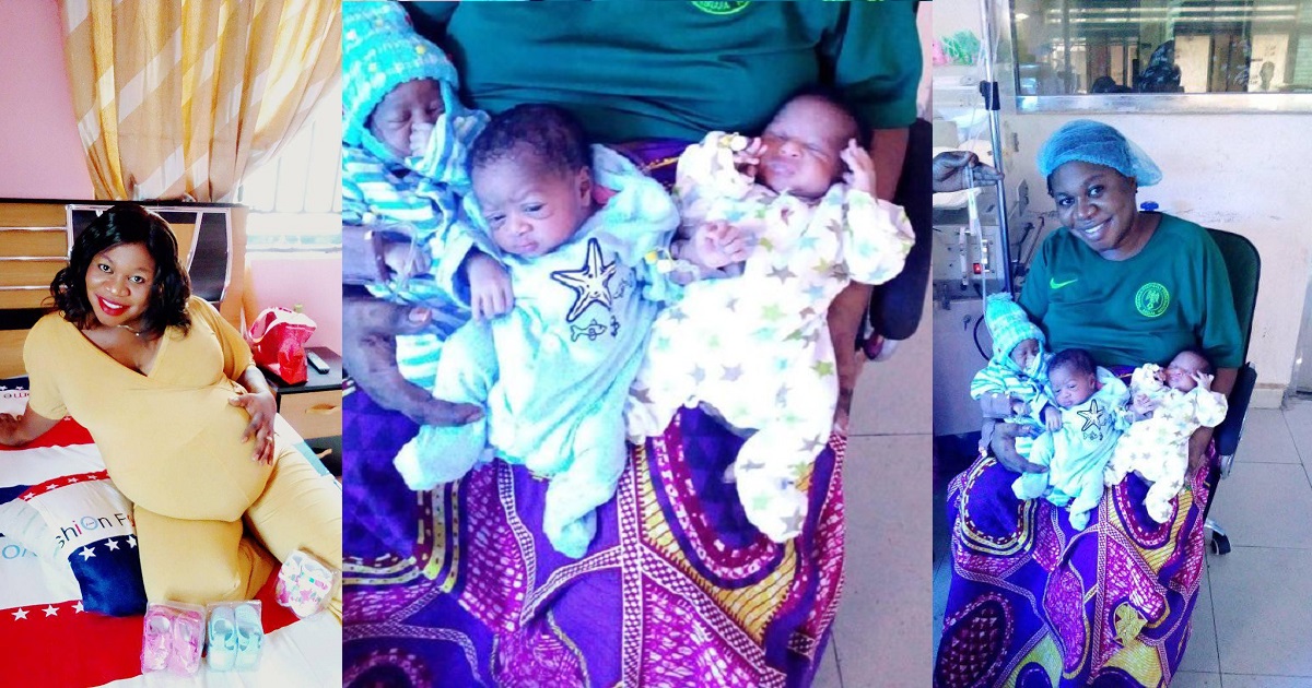 Nigerian woman delivers triplets “after 9 years of name-calling and insults” (Photos)