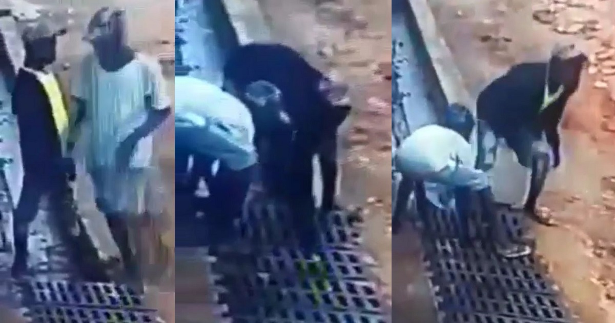 CCTV captures moment three young men carted away iron bars used to make a road accessible (Video)