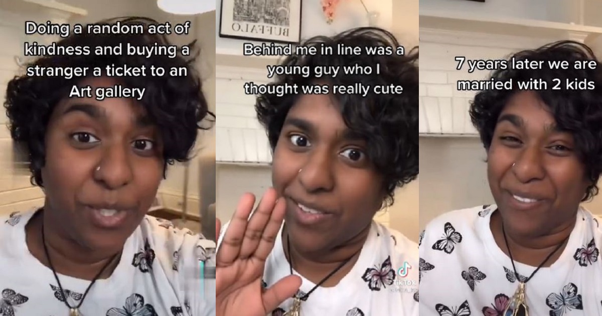 Woman narrates how she ended up marrying a stranger she randomly bought ticket for at an art gallery (video)
