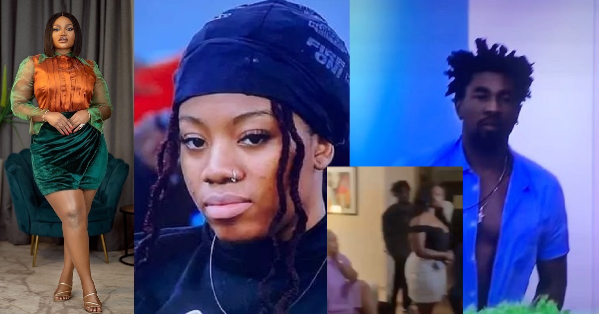 #BBNaija: Evicted housemates Beatrice, JMK and Sammie cheer Angel on as she fought with Boma in the house (video)
