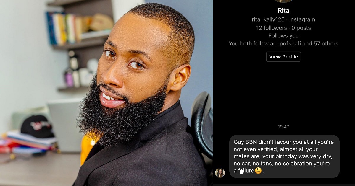 “Hurt people hurt people” – BBNaija’s Tochi writes after a troll mocked him for not being verified, not having a car, fans and having a ‘dry birthday celebration’.