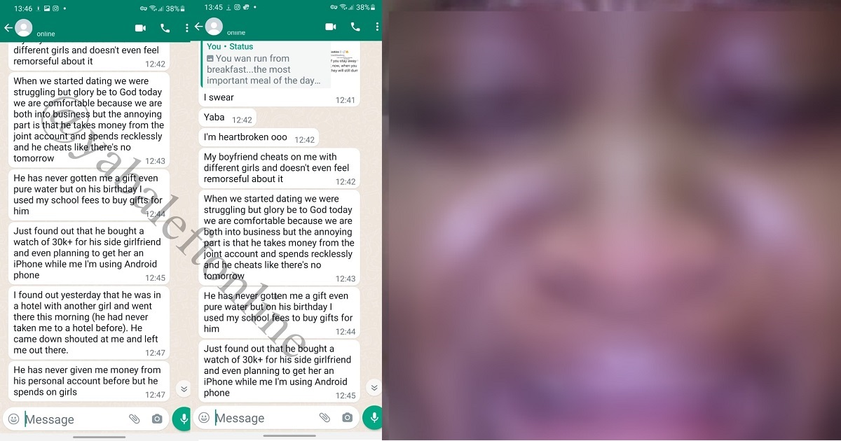 “I’m heartbroken, my boyfriend cheats on me with different girls and he’s remorseless about it” – Nigerian lady cries out