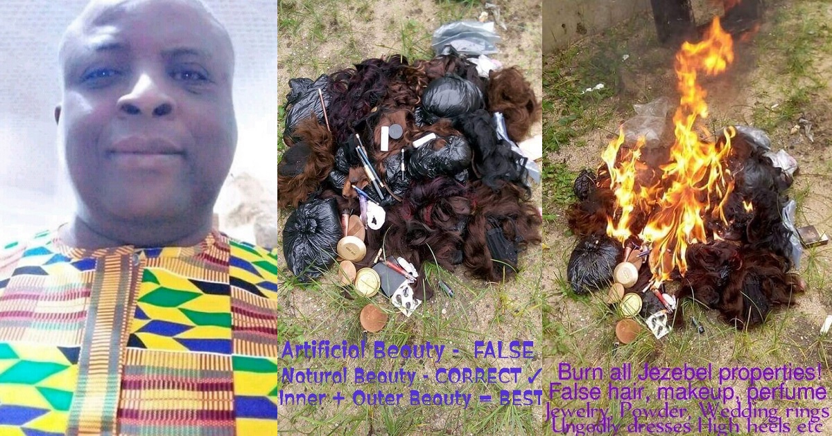 Nigerian evangelist sets lady’s wig and makeup ablaze following her encounter with Jesus Christ; says false hair, perfume, jewelry, high heels are ‘Jezebel properties’