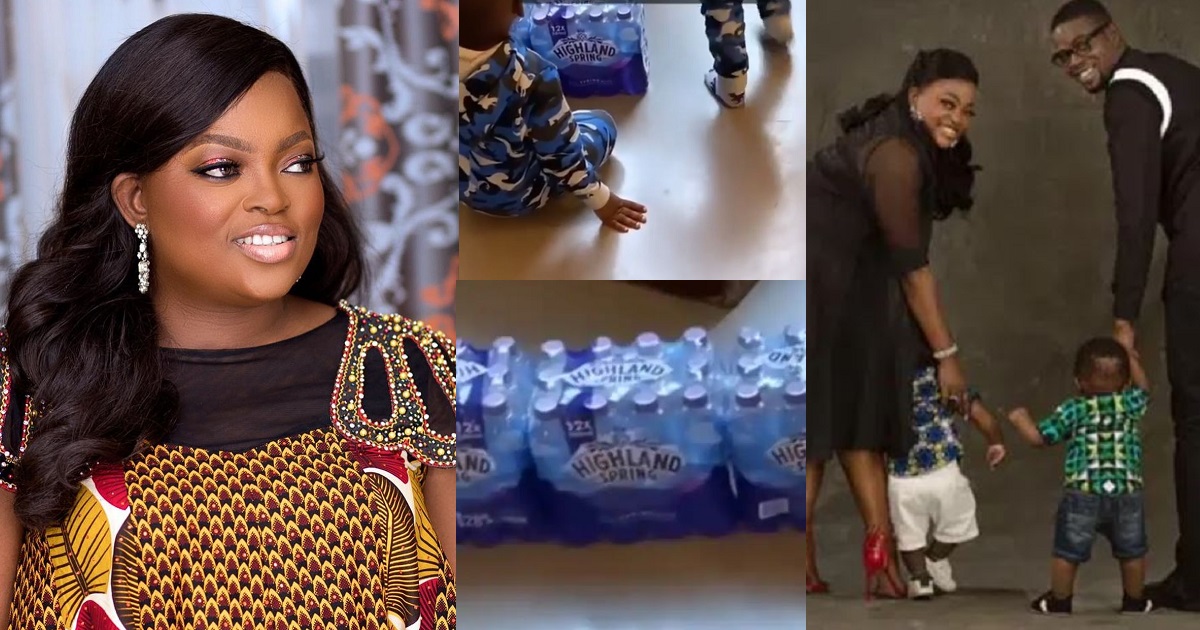 Actress, Funke Akindele reacts as one of her twin boys try to do the crate challenge (Video)