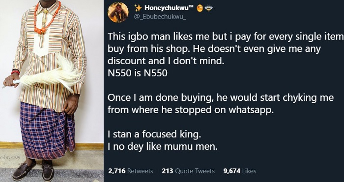 “An Igbo man that’s wooing me doesn’t even give me discount when I buy items from his shop” – Nigerian lady
