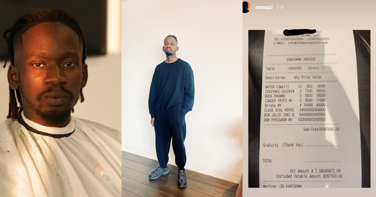Singer, Mr Eazi shows off receipt of over N8.3 million after a night out at a club in Lagos