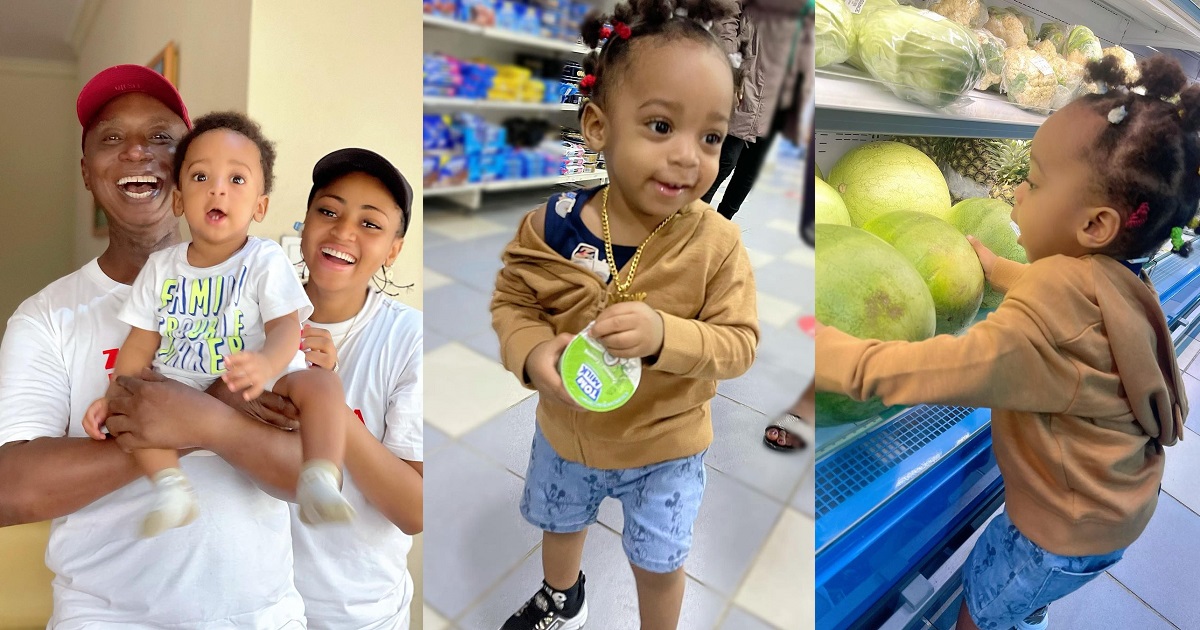 Actress, Regina Daniels’ billionaire hubby, Ned Nwoko shares adorable photos of their son, Munir as he goes shopping