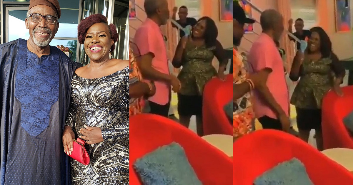 Heartwarming moment veteran actor, Olu Jacobs paid a surprise visit to his wife Joke Silva, while on set of a new movie (Video)