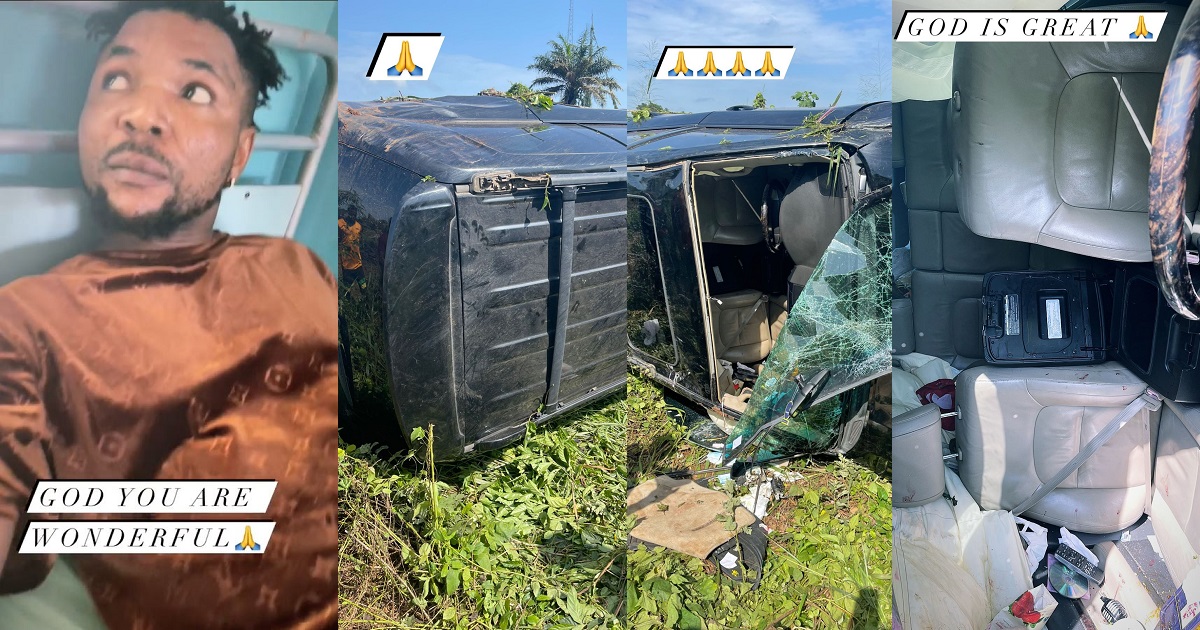 Nigerian singer, Oritsefemi survives ghastly motor accident in Ogun state (Video)