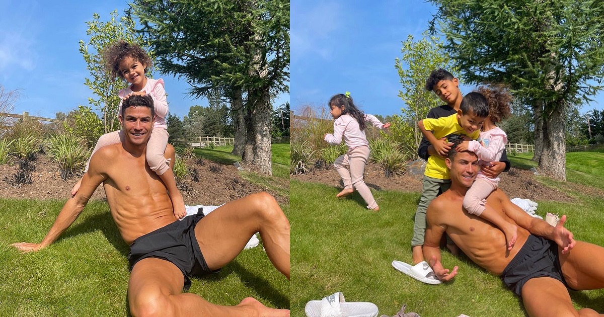 Cristiano Ronaldo spends quality time with family as they isolate after arriving in Manchester (Photos)