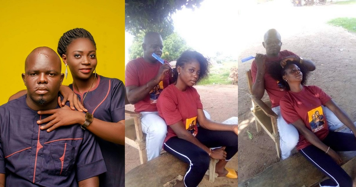 Love is sweet! Nigerian man shares lovely photos of himself helping his fiancé loosen her hair