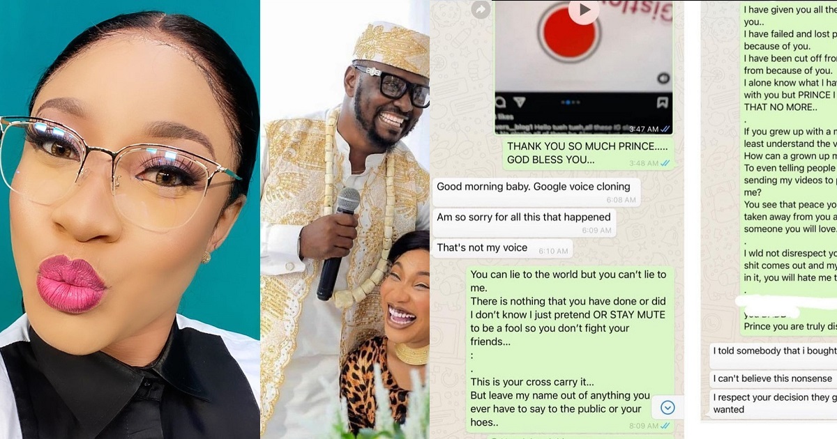 Tonto Dikeh releases chats with Kpokpogri after his voice-note went viral as she disputes his claim that they broke up before the voice-note was leaked