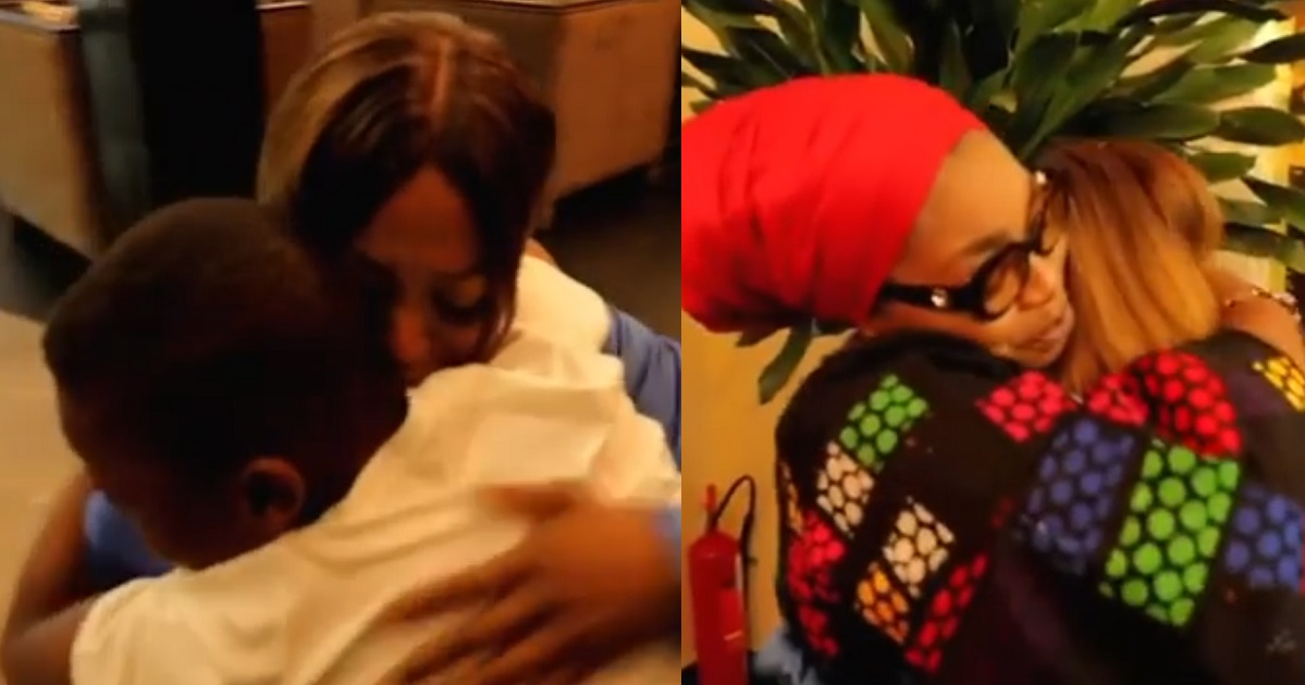 #BBNaija: Emotional moment Jackie B’s mom and son paid her a surprise visit after her eviction (Video)