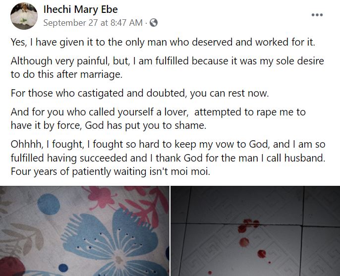 “I have given it to the only man who deserved it” – Newly-wedded lady who married as a virgin writes as she celebrates her wedding to her man. 6 ebed