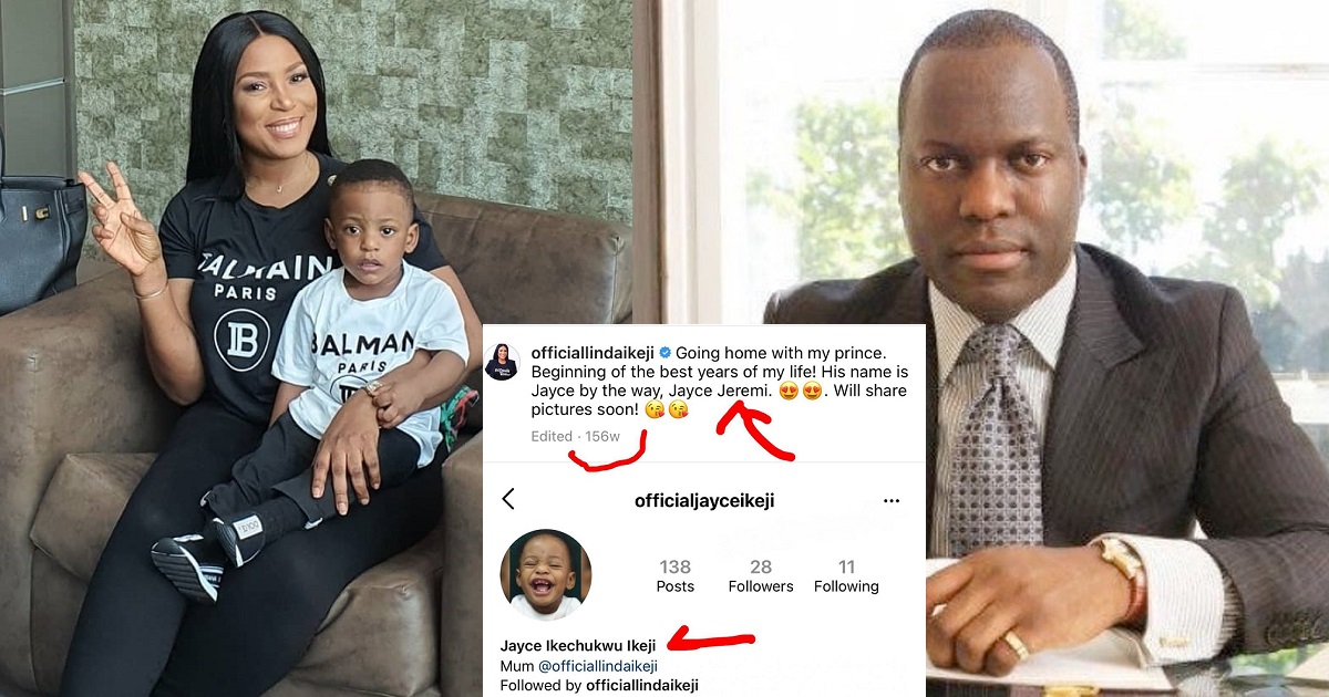 Linda Ikeji changes her son’s surname from her baby daddy’s to her father’s name