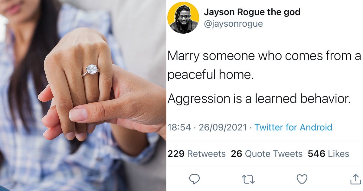“Marry someone who comes from a peaceful home, aggression is a learned behavior” – Man advises