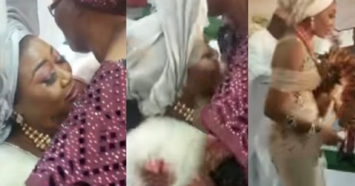 Emotional moment a mother went on her knees at her daughter’s wedding to plead with her in-laws to take care of her daughter (Video)
