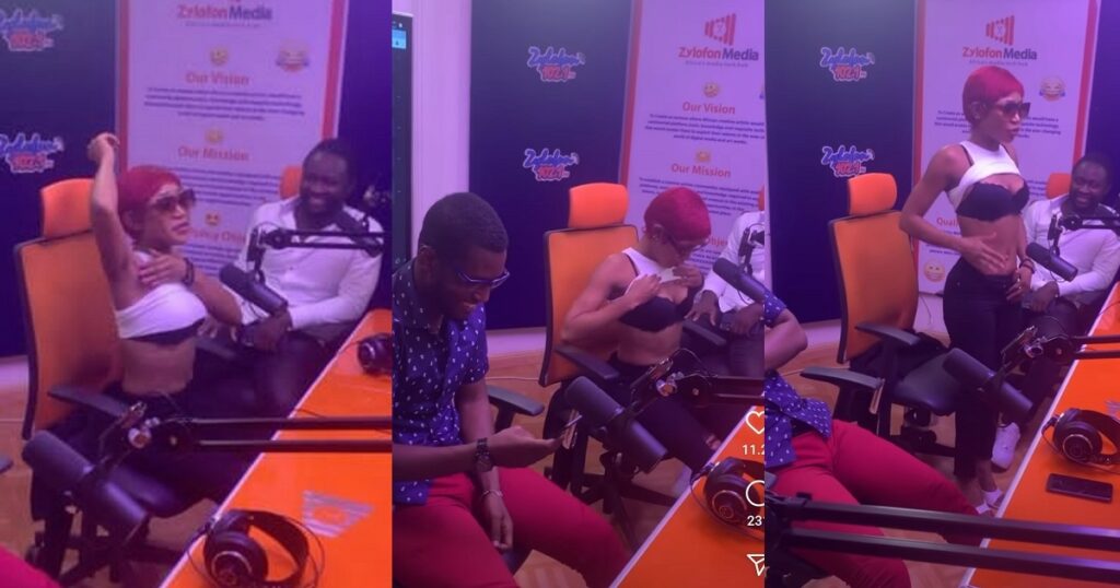 Ghanaian Actress Akuapem Poloo Lifts Her Top During Interview To Show